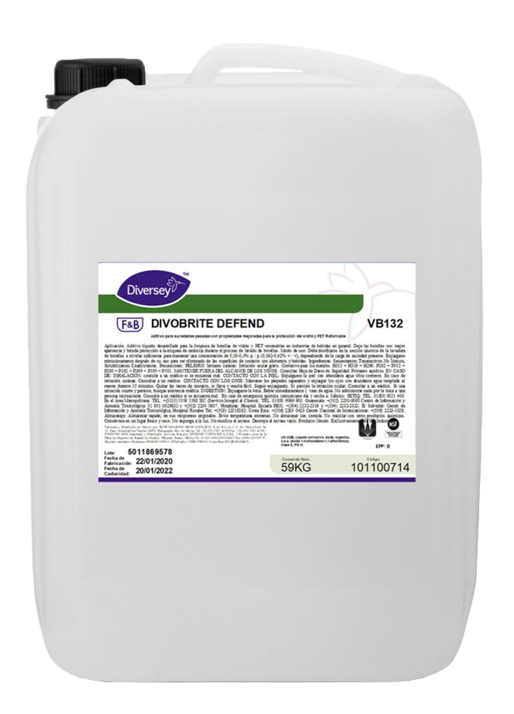 DIVOBRITE DEFEND VB132 59kg - ADITIVO PARA SUCIEDADES PESADAS CON PROPIEDADES MEJORADAS PARA LA PROTECCIÓN DEL VIDRIO Y PET RETORNABLE